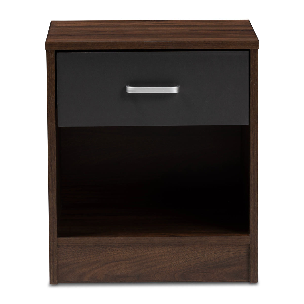 Baxton Studio Hansel Modern and Contemporary 1-Drawer Dark Brown and Dark Grey Finished Nightstand Baxton Studio-nightstands-Minimal And Modern - 3