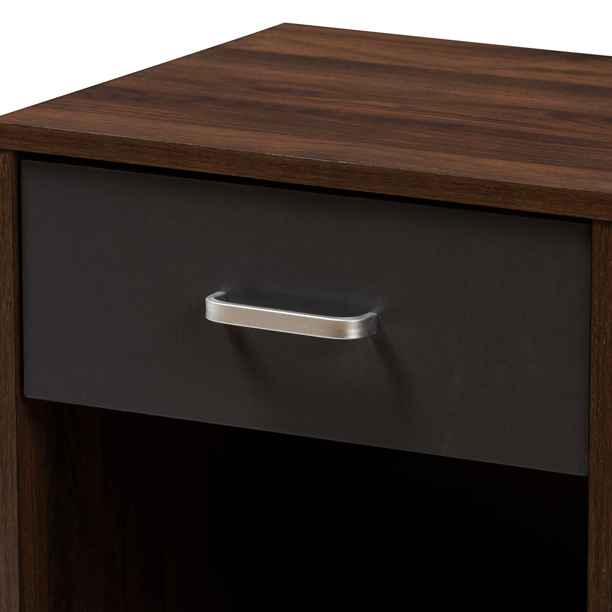 Baxton Studio Hansel Modern and Contemporary 1-Drawer Dark Brown and Dark Grey Finished Nightstand Baxton Studio-nightstands-Minimal And Modern - 5