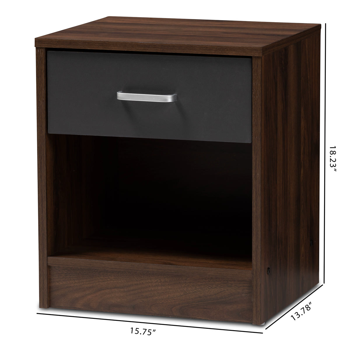 Baxton Studio Hansel Modern and Contemporary 1-Drawer Dark Brown and Dark Grey Finished Nightstand Baxton Studio-nightstands-Minimal And Modern - 9