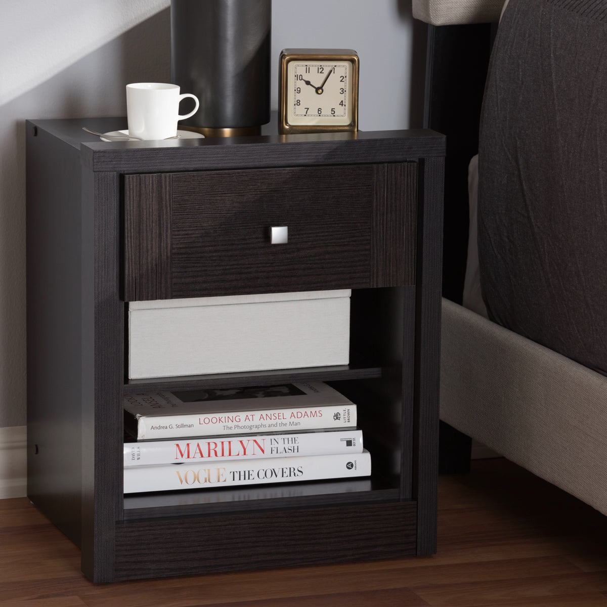 Baxton Studio Danette Modern and Contemporary Wenge Brown Finished 1-Drawer Nightstand Baxton Studio-nightstands-Minimal And Modern - 7