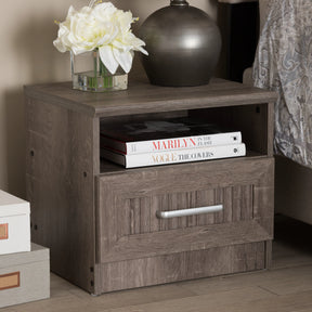 Baxton Studio Gallia Modern and Contemporary Oak Brown Finished 1-Drawer Nightstand Baxton Studio-nightstands-Minimal And Modern - 7