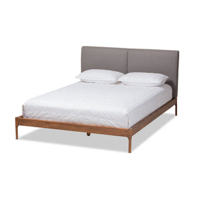 Baxton Studio Aveneil Mid-Century Modern Grey Fabric Upholstered Walnut Finished Full Size Platform Bed Baxton Studio-beds-Minimal And Modern - 1