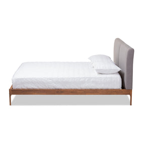 Baxton Studio Aveneil Mid-Century Modern Grey Fabric Upholstered Walnut Finished Full Size Platform Bed Baxton Studio-beds-Minimal And Modern - 3