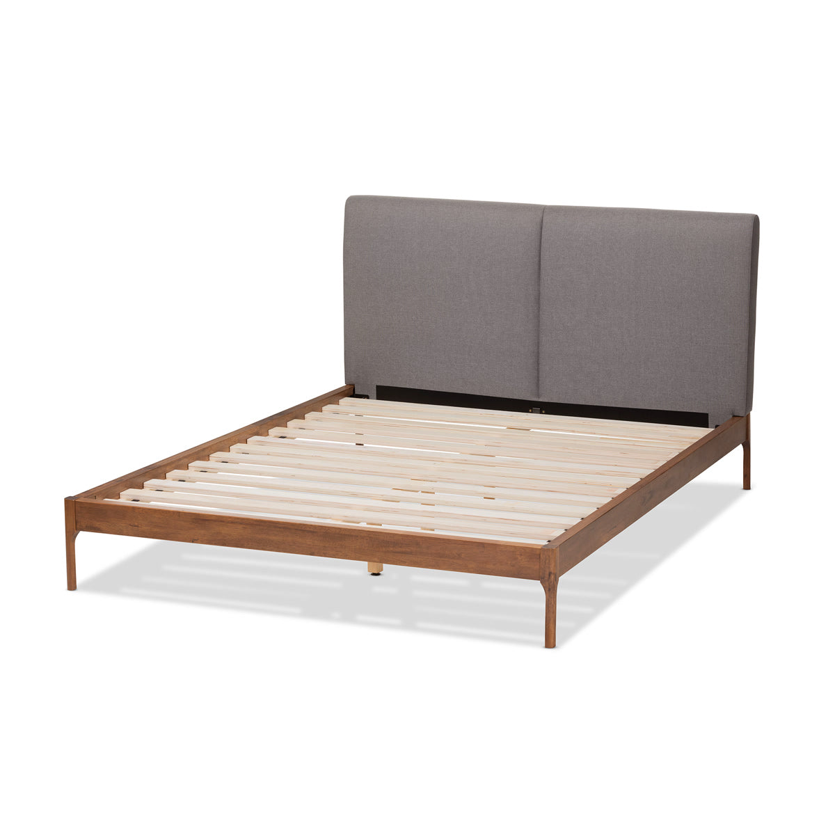 Baxton Studio Aveneil Mid-Century Modern Grey Fabric Upholstered Walnut Finished Full Size Platform Bed Baxton Studio-beds-Minimal And Modern - 4