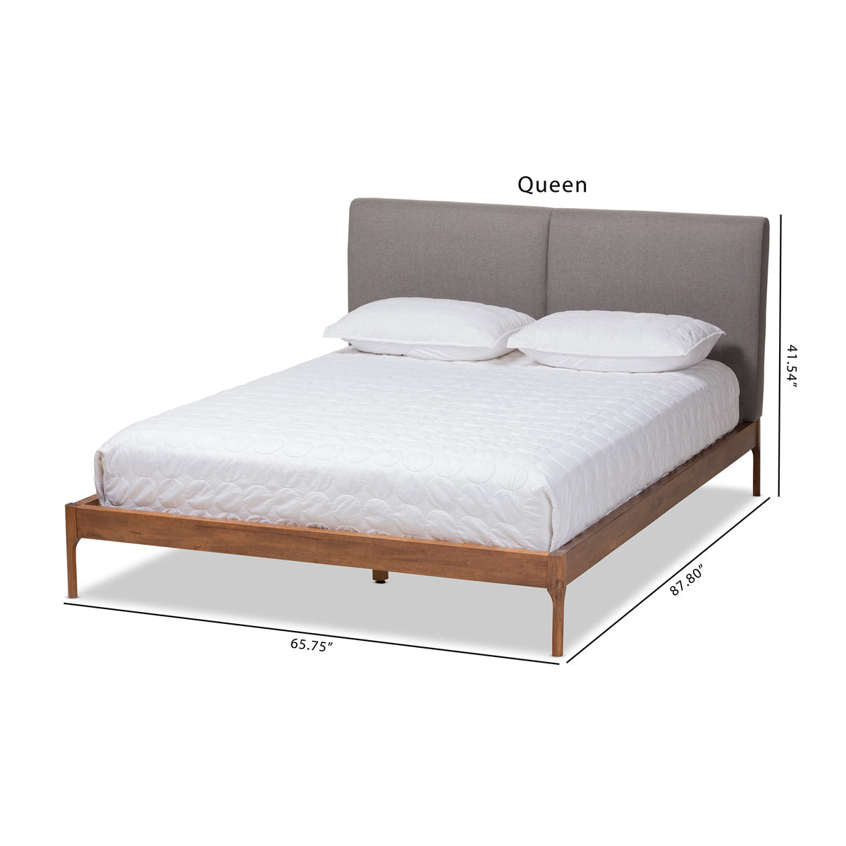 Baxton Studio Aveneil Mid-Century Modern Grey Fabric Upholstered Walnut Finished Full Size Platform Bed Baxton Studio-beds-Minimal And Modern - 10