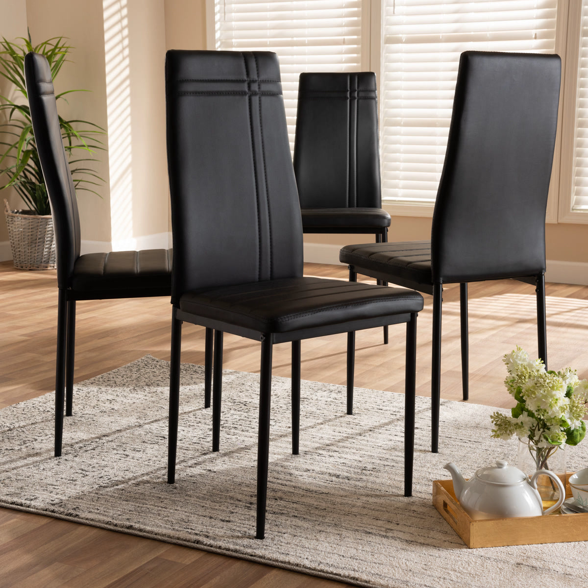 Baxton Studio Matiese Modern and Contemporary Black Faux Leather Upholstered Dining Chair (Set of 4) Baxton Studio-dining chair-Minimal And Modern - 4