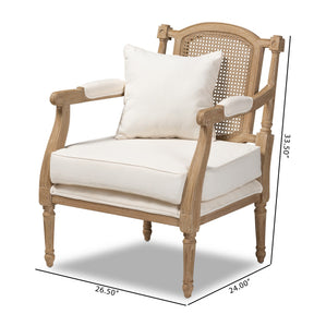 Baxton Studio Clemence French Provincial Ivory Fabric Upholstered Whitewashed Wood Armchair