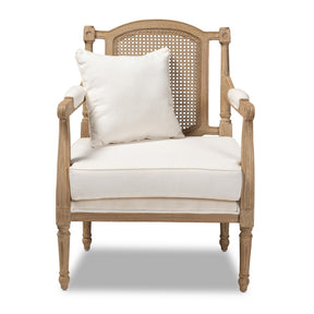 Baxton Studio Clemence French Provincial Ivory Fabric Upholstered Whitewashed Wood Armchair