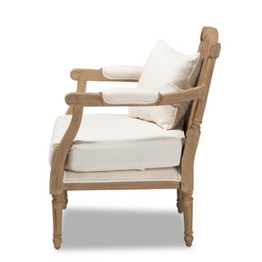 Baxton Studio Clemence French Provincial Ivory Fabric Upholstered Whitewashed Wood Armchair