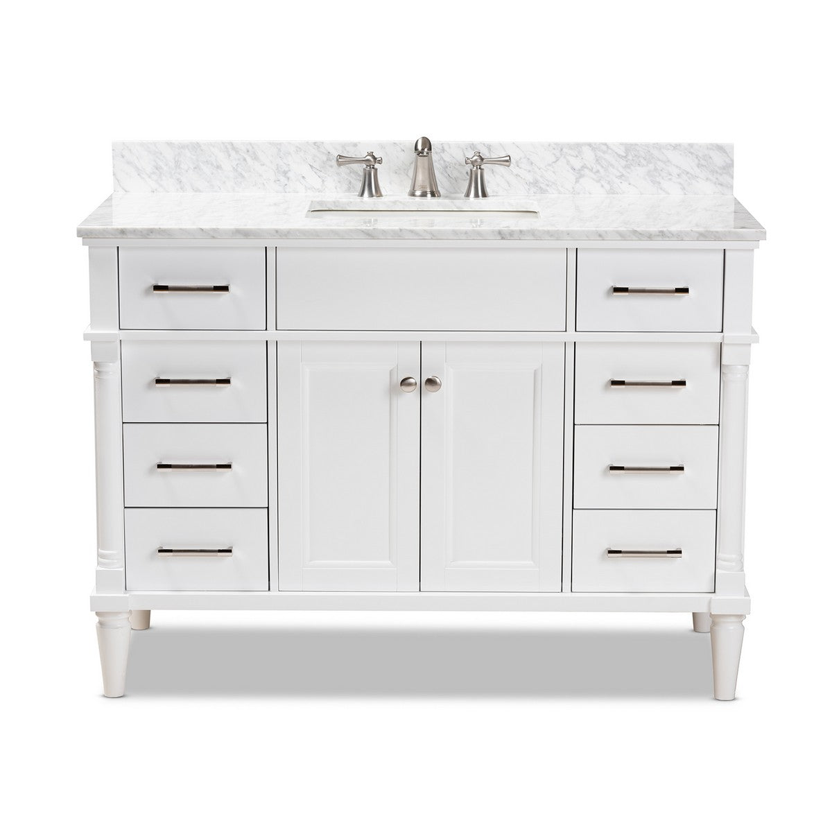 Baxton Studio Monte 48-Inch Transitional White finished Wood and Marble Single Sink Bathroom Vanity