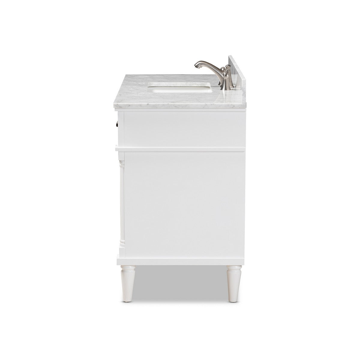 Baxton Studio Monte 48-Inch Transitional White finished Wood and Marble Single Sink Bathroom Vanity