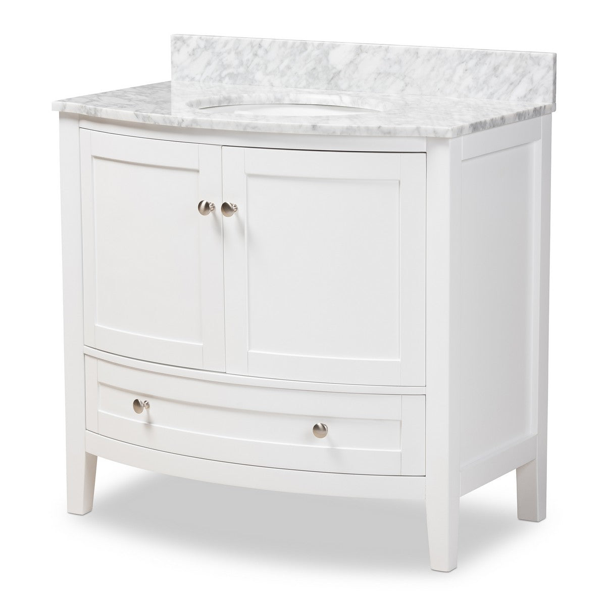 Baxton Studio Nicole 36 Inch Transitional White Finished Wood and Marb