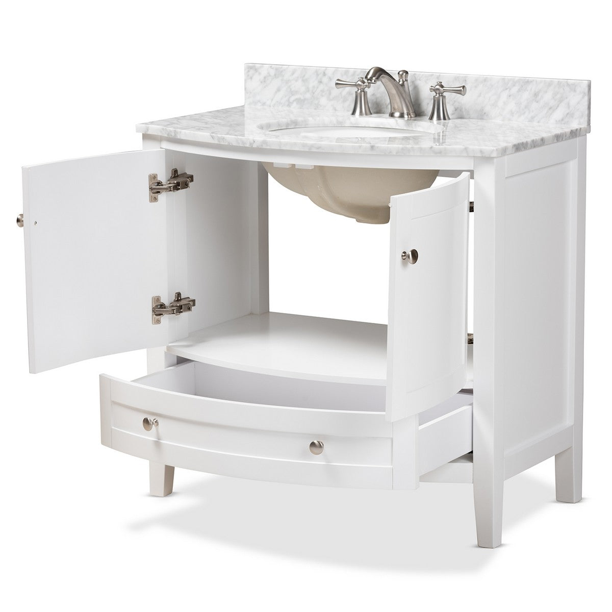 Baxton Studio Nicole 36 Inch Transitional White Finished Wood and Marb