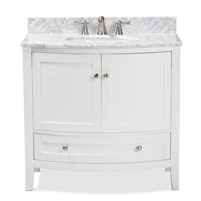 Baxton Studio Nicole 36-Inch Transitional White Finished Wood and Marble Single Sink Bathroom Vanity