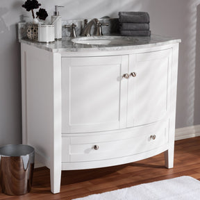 Baxton Studio Nicole 36-Inch Transitional White Finished Wood and Marble Single Sink Bathroom Vanity