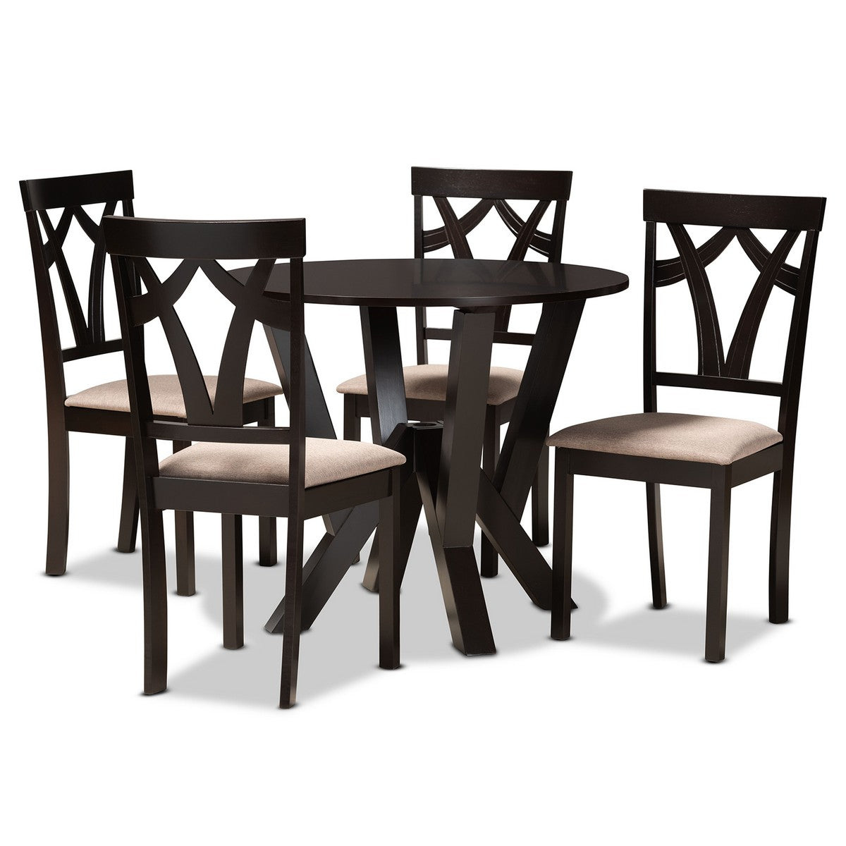 Baxton Studio Reagan Modern and Contemporary Sand Fabric Upholstered and Dark Brown Finished Wood 5-Piece Dining Set Baxton Studio-Dining Sets-Minimal And Modern - 1