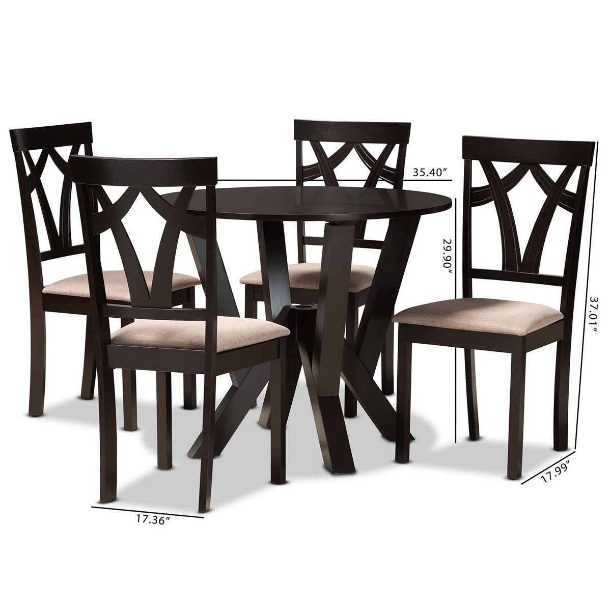 Baxton Studio Reagan Modern and Contemporary Sand Fabric Upholstered and Dark Brown Finished Wood 5-Piece Dining Set