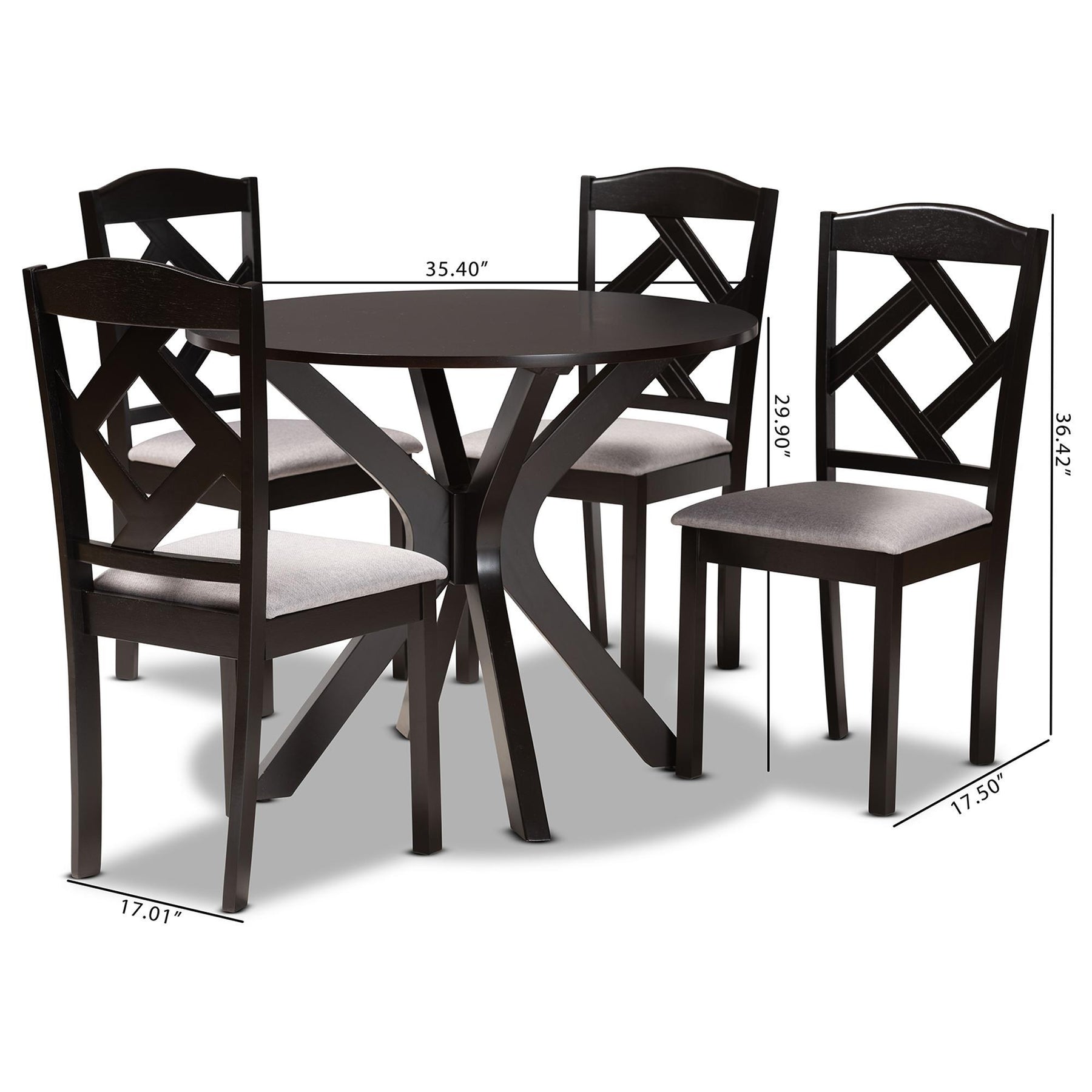 Baxton Studio Carlin Modern Transitional Grey Fabric Upholstered And Dark Brown Finished Wood 5-Piece Dining Set - Carlin-Grey/Dark Brown-5PC Dining Set