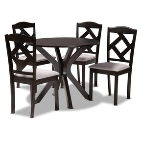 Baxton Studio Carlin Modern Transitional Grey Fabric Upholstered And Dark Brown Finished Wood 5-Piece Dining Set - Carlin-Grey/Dark Brown-5PC Dining Set