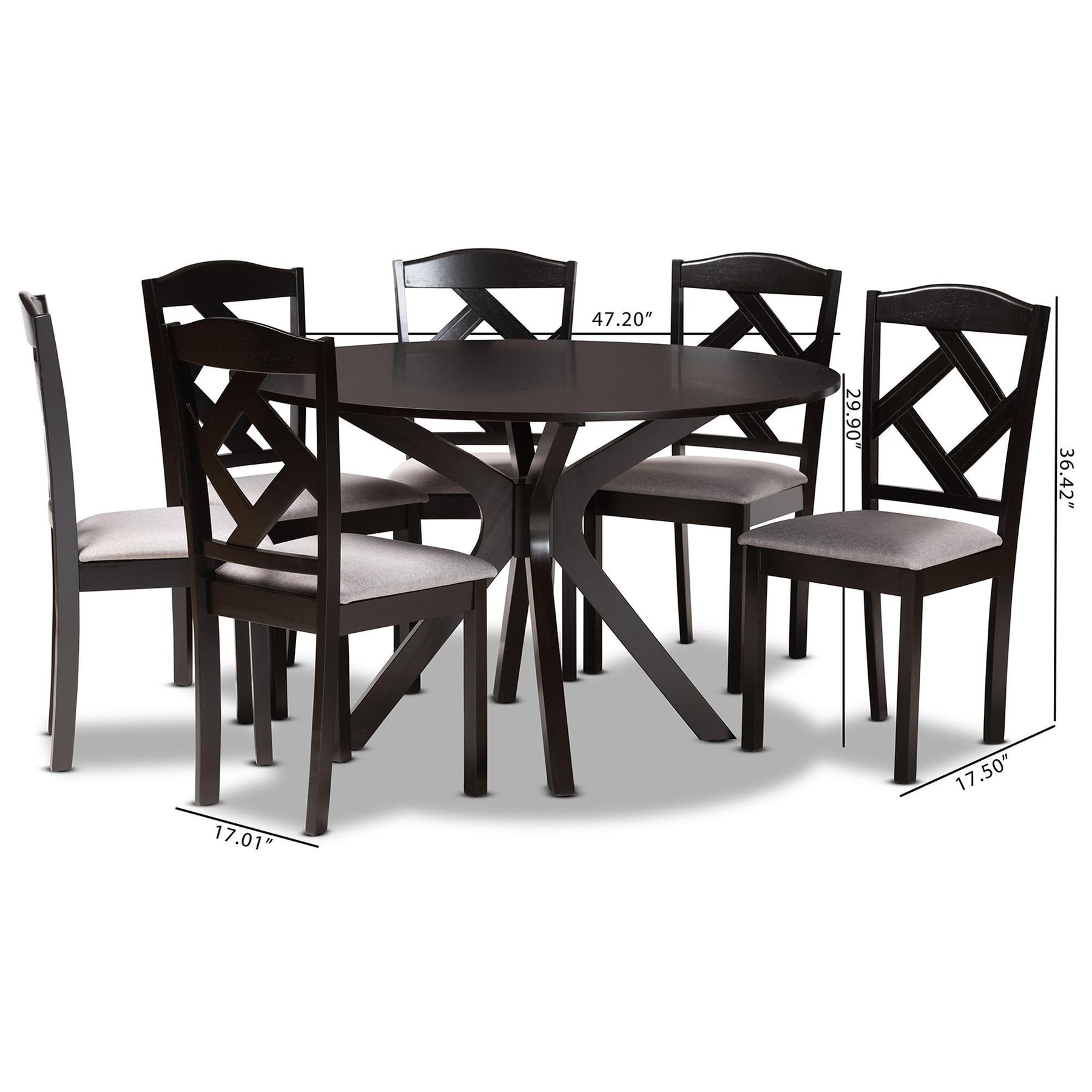 Baxton Studio Carlin Modern Transitional Grey Fabric Upholstered And Dark Brown Finished Wood 7-Piece Dining Set - Carlin-Grey/Dark Brown-7PC Dining Set