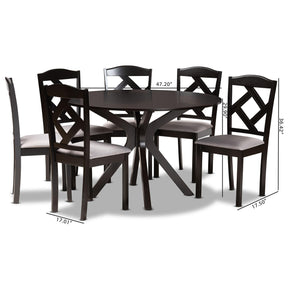 Baxton Studio Carlin Modern Transitional Grey Fabric Upholstered And Dark Brown Finished Wood 7-Piece Dining Set - Carlin-Grey/Dark Brown-7PC Dining Set