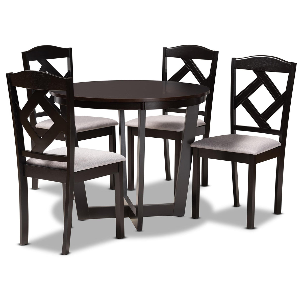 Baxton Studio Morigan Modern Transitional Grey Fabric Upholstered And Dark Brown Finished Wood 5-Piece Dining Set - Morigan-Grey/Dark Brown-5PC Dining Set