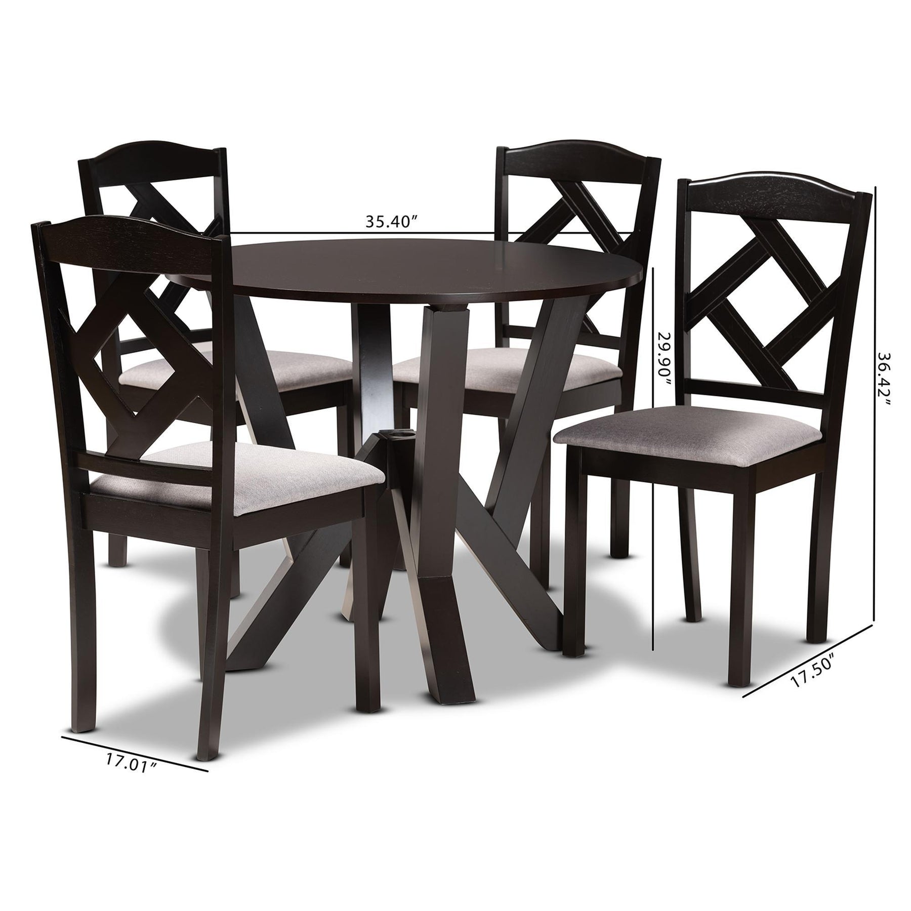 Baxton Studio Riona Modern Transitional Grey Fabric Upholstered And Dark Brown Finished Wood 5-Piece Dining Set - Riona-Grey/Dark Brown-5PC Dining Set