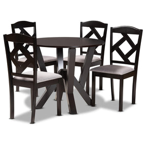 Baxton Studio Riona Modern Transitional Grey Fabric Upholstered And Dark Brown Finished Wood 5-Piece Dining Set - Riona-Grey/Dark Brown-5PC Dining Set