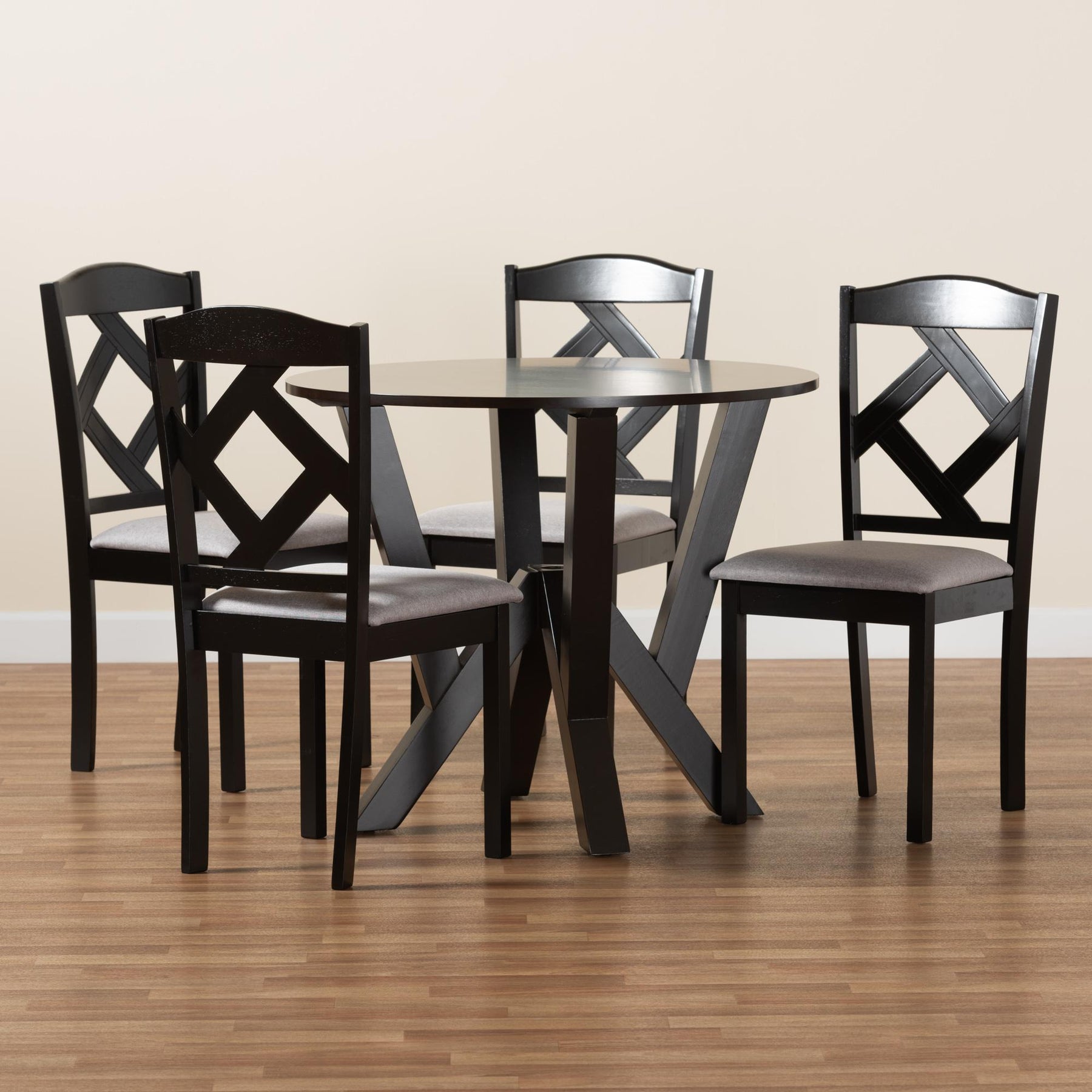 Baxton Studio Riona Modern Transitional Grey Fabric Upholstered And Dark Brown Finished Wood 5-Piece Dining Set - Riona-Grey/Dark Brown-5PC Dining Set