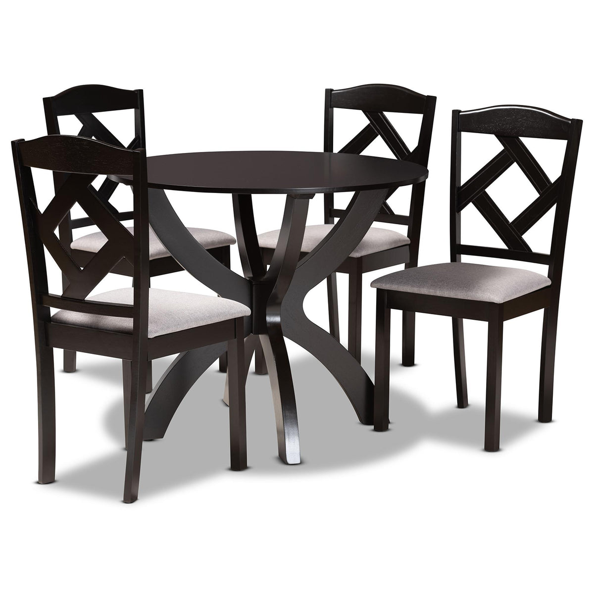 Baxton Studio Nesa Modern Transitional Grey Fabric Upholstered And Dark Brown Finished Wood 5-Piece Dining Set - Nesa-Grey/Dark Brown-5PC Dining Set