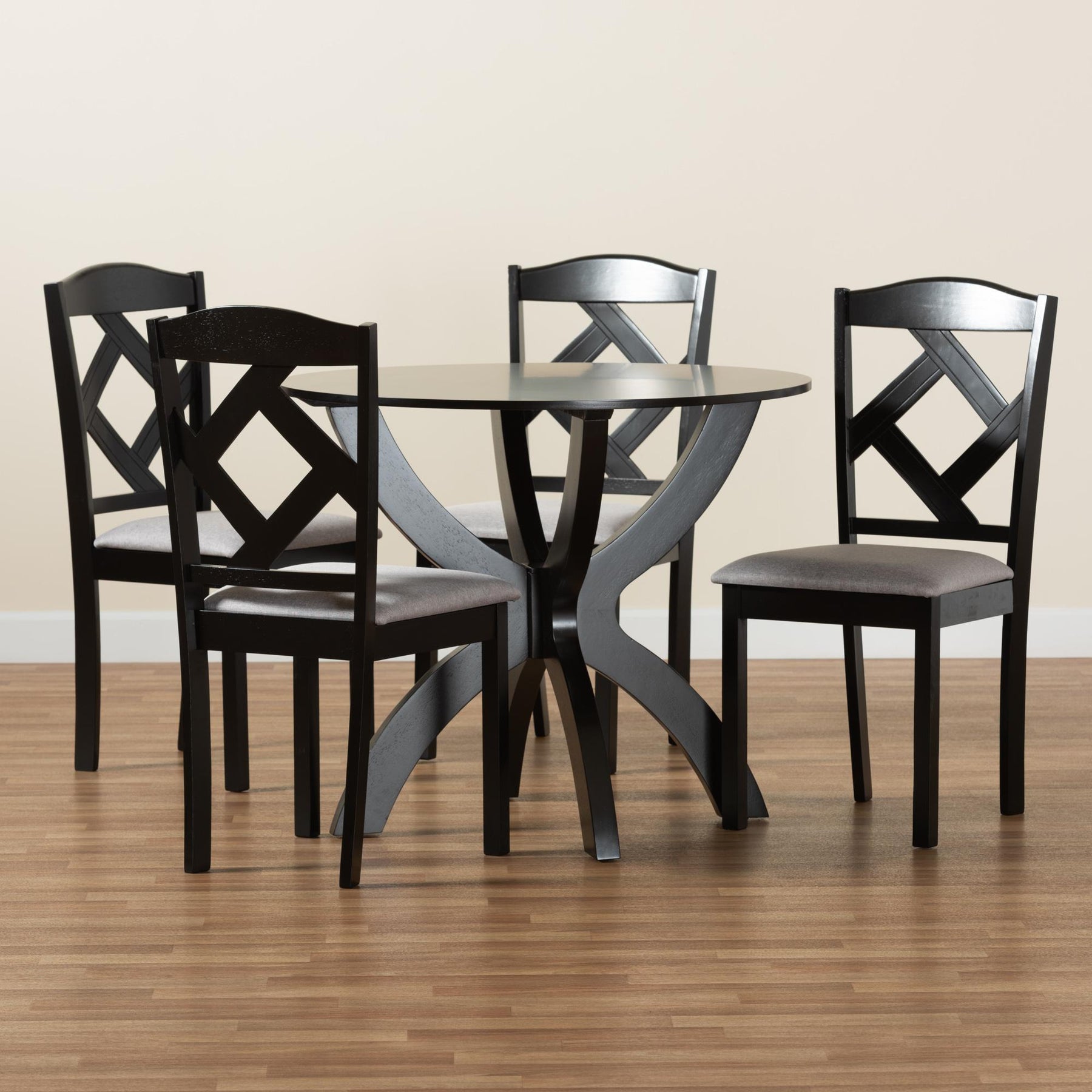 Baxton Studio Nesa Modern Transitional Grey Fabric Upholstered And Dark Brown Finished Wood 5-Piece Dining Set - Nesa-Grey/Dark Brown-5PC Dining Set