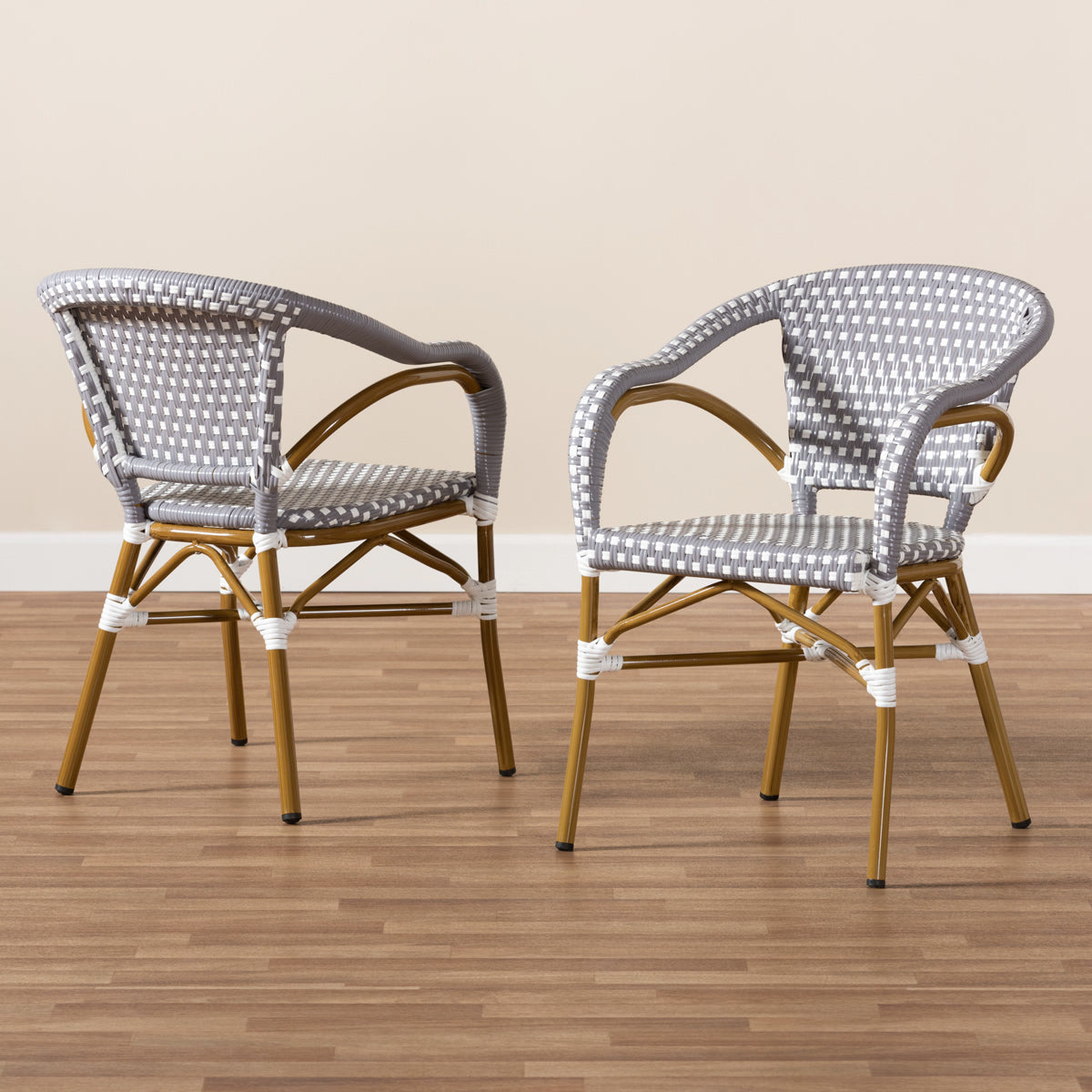 Baxton Studio Eliane Classic French Indoor and Outdoor Grey and White Bamboo Style Stackable Bistro Dining Chair Set of 2 Baxton Studio-dining chair-Minimal And Modern - 6