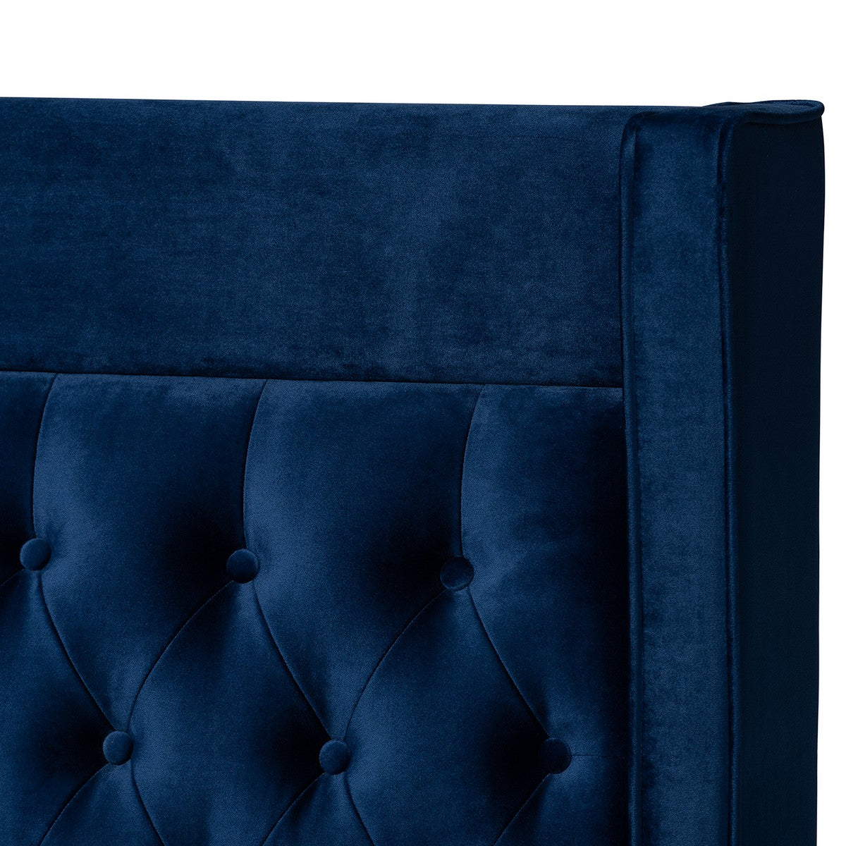 Baxton Studio Valery Modern and Contemporary Navy Blue Velvet Fabric Upholstered King Size Platform Bed with Gold-Finished Legs