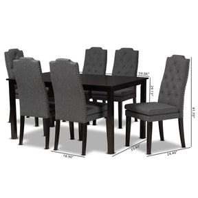 Baxton Studio Dylin Modern And Contemporary Dark Grey Fabric Upholstered And Dark Brown Finished Wood 7-Piece Dining Set - BBT5158-Dark Grey/Dark Brown-7PC Dining Set