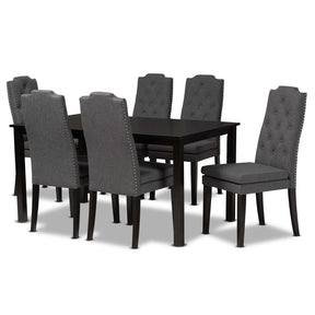 Baxton Studio Dylin Modern And Contemporary Dark Grey Fabric Upholstered And Dark Brown Finished Wood 7-Piece Dining Set - BBT5158-Dark Grey/Dark Brown-7PC Dining Set