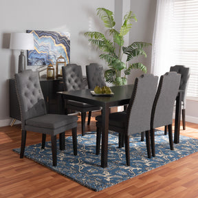 Baxton Studio Dylin Modern And Contemporary Dark Grey Fabric Upholstered And Dark Brown Finished Wood 7-Piece Dining Set - BBT5158-Dark Grey/Dark Brown-7PC Dining Set