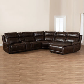 Baxton Studio Dacio Modern and Contemporary Brown Faux Leather Upholstered 6-Piece Sectional Recliner Sofa with 2 Reclining Seats Baxton Studio-sofas-Minimal And Modern - 2