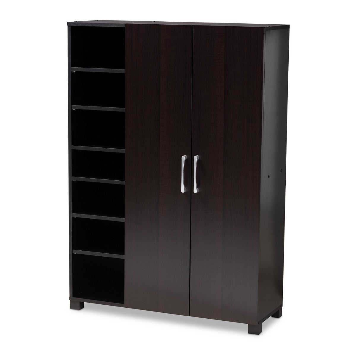 Baxton Studio Marine Modern and Contemporary Wenge Dark Brown Finished 2-Door Wood Entryway Shoe Storage Cabinet with Open Shelves Baxton Studio-Shoe Cabinets-Minimal And Modern - 1