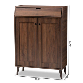 Baxton Studio Cormier Mid-Century Modern Walnut Brown finished 2-Door Wood Entryway Shoe Storage Cabinet