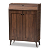 Baxton Studio Cormier Mid-Century Modern Walnut Brown finished 2-Door Wood Entryway Shoe Storage Cabinet Baxton Studio-Shoe Cabinets-Minimal And Modern - 1