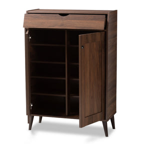 Baxton Studio Cormier Mid-Century Modern Walnut Brown finished 2-Door Wood Entryway Shoe Storage Cabinet