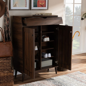 Baxton Studio Cormier Mid-Century Modern Walnut Brown finished 2-Door Wood Entryway Shoe Storage Cabinet