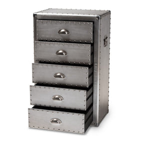 Baxton Studio Davet French Industrial Silver Metal 5-Drawer Accent Chest