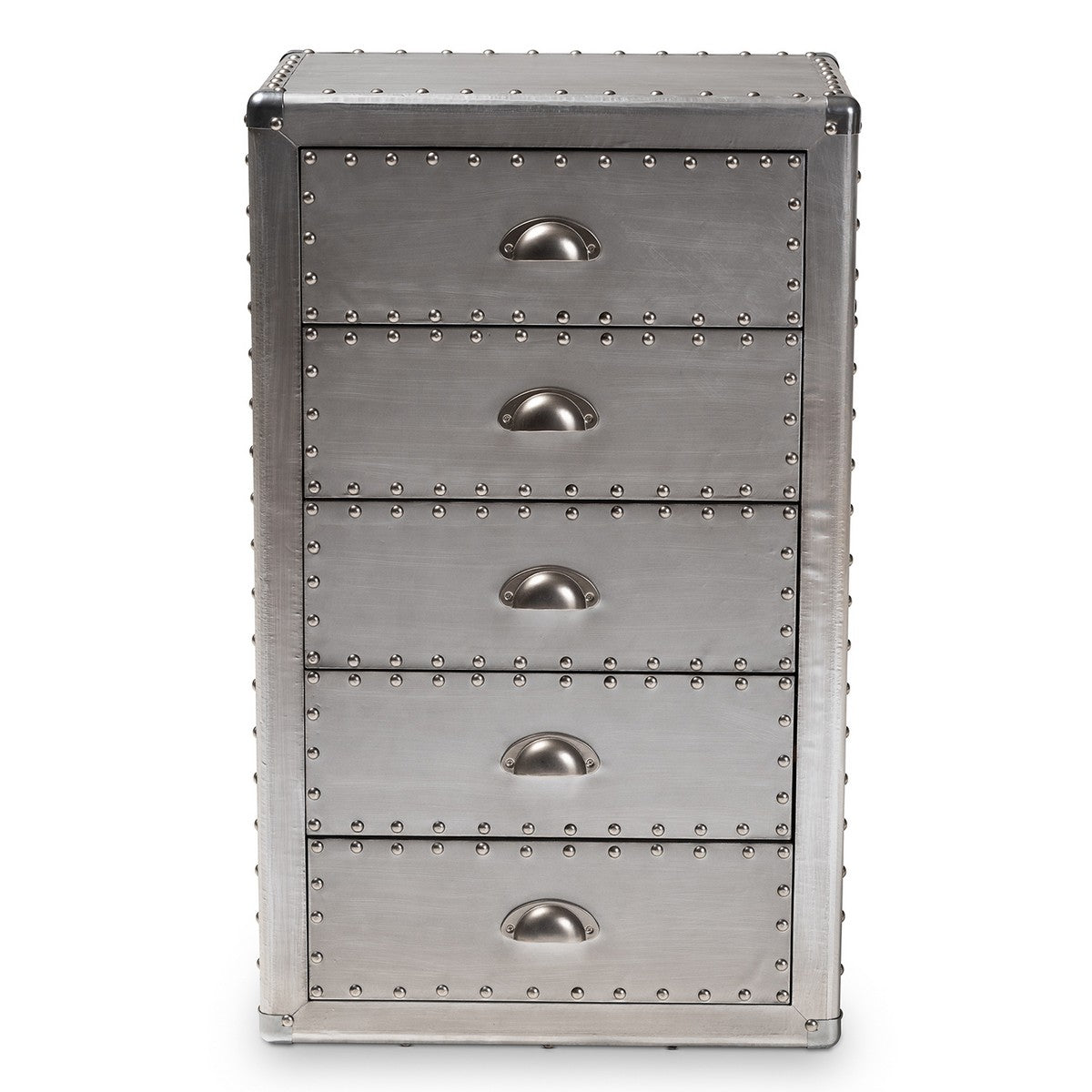 Baxton Studio Davet French Industrial Silver Metal 5-Drawer Accent Chest