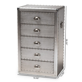 Baxton Studio Davet French Industrial Silver Metal 5-Drawer Accent Chest