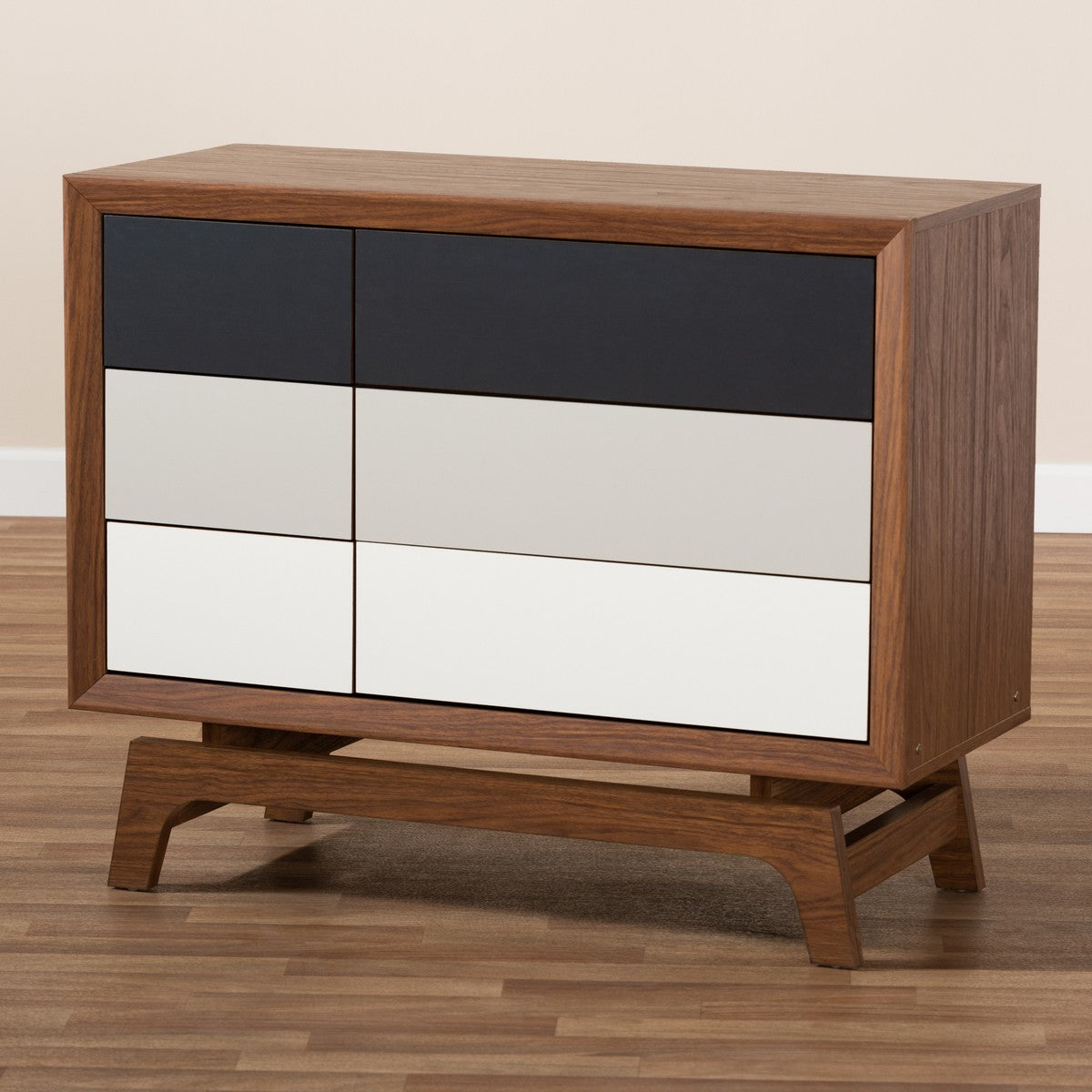 Baxton Studio Svante Mid-Century Modern Multicolor Finished Wood 6-Drawer Chest