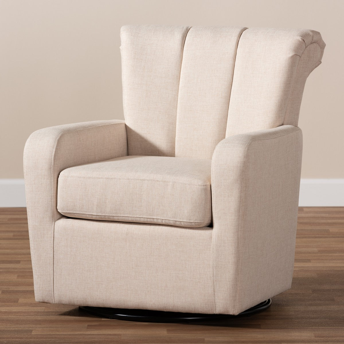 Baxton Studio Rayner Modern and Contemporary Beige Fabric Upholstered Swivel Chair