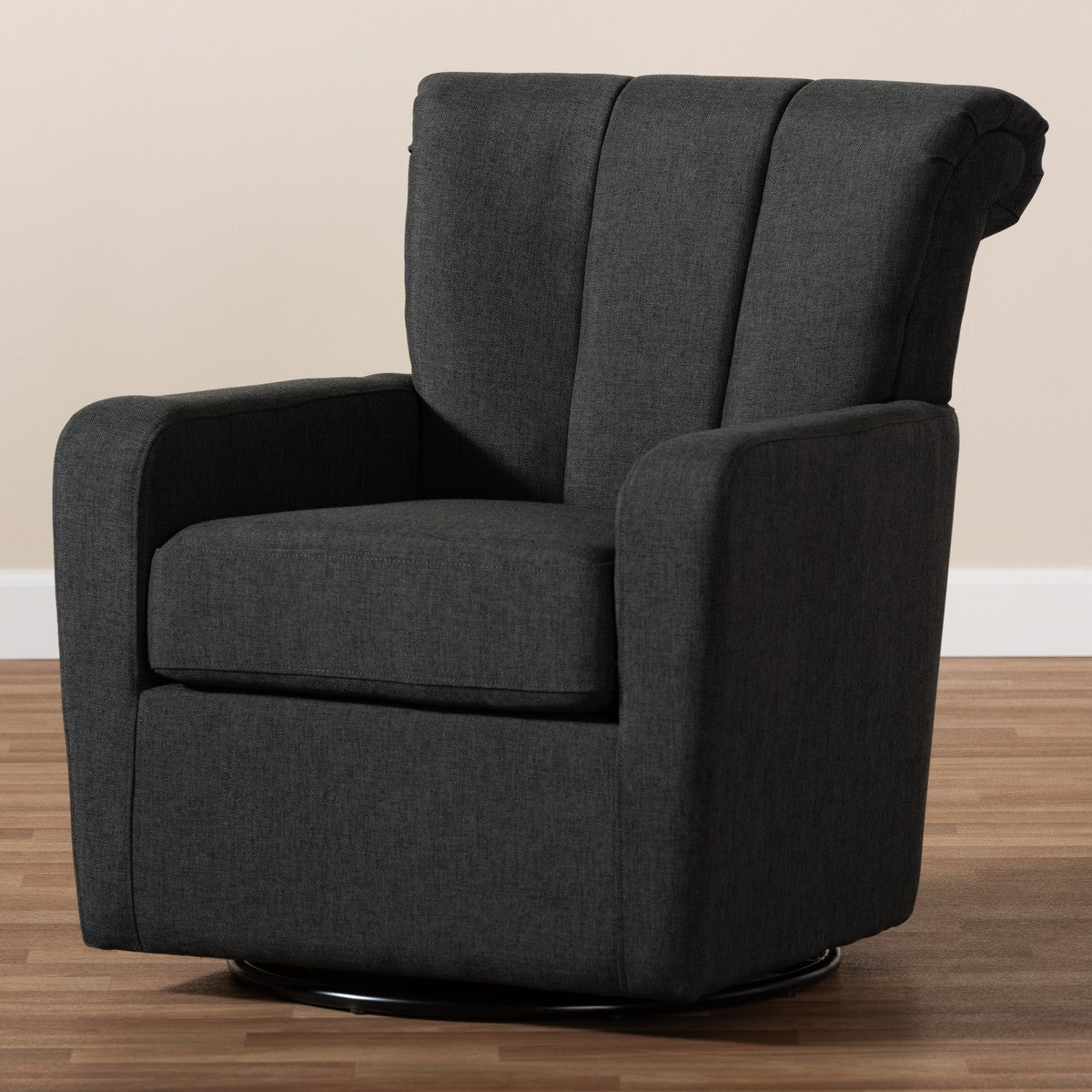 Baxton Studio Rayner Modern and Contemporary Grey Fabric Upholstered Swivel Chair