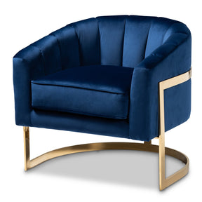 Baxton Studio Tomasso Glam Royal Blue Velvet Fabric Upholstered Gold-Finished Lounge Chair Baxton Studio-chairs-Minimal And Modern - 1