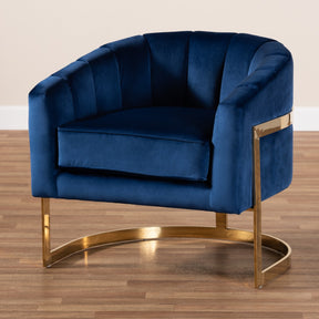 Baxton Studio Tomasso Glam Royal Blue Velvet Fabric Upholstered Gold-Finished Lounge Chair